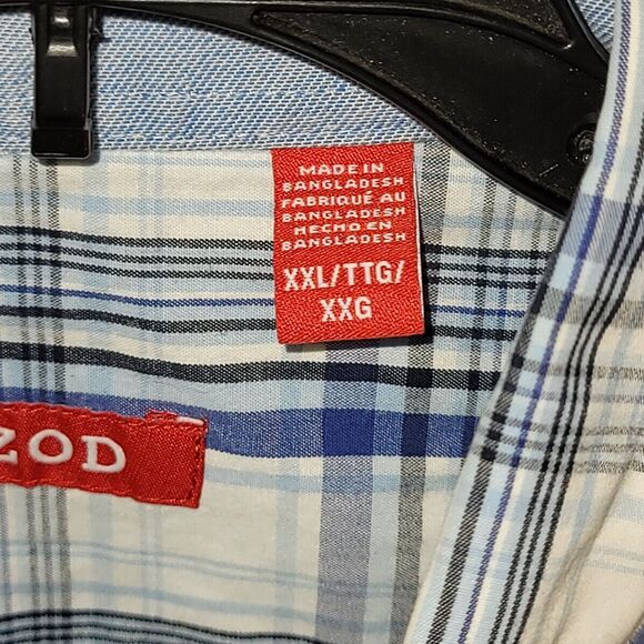 Izod Shirt Adult XXL White/Blue Plaid S/S Casual Button Up Pocket Mens 2XL - Picture 3 of 9